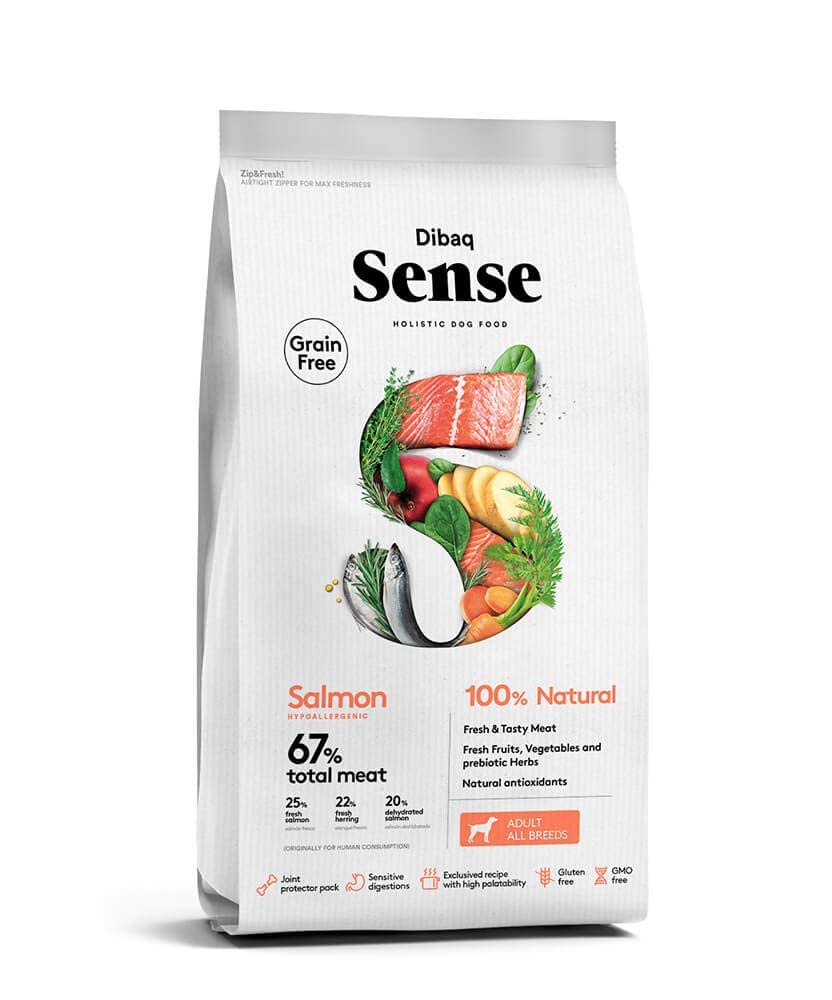 Dibaq Sense Grain Free Salmon Hypoallergenic 100% Natural Adult All Breeds Dry Dog Food 2Kg, 1 Count