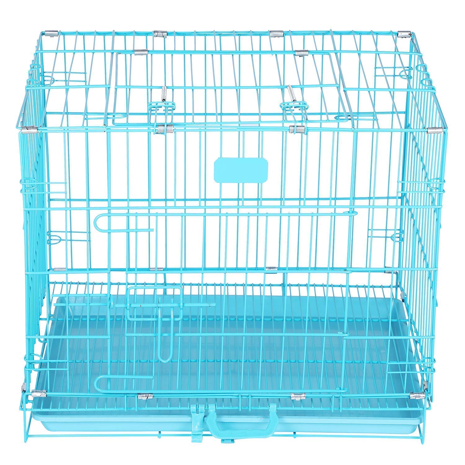 Metal Cage Single Folding Door with Removable Tray for Dog | Cat | Kitten | Pup | Rabbit - (Blue-30 Inch)