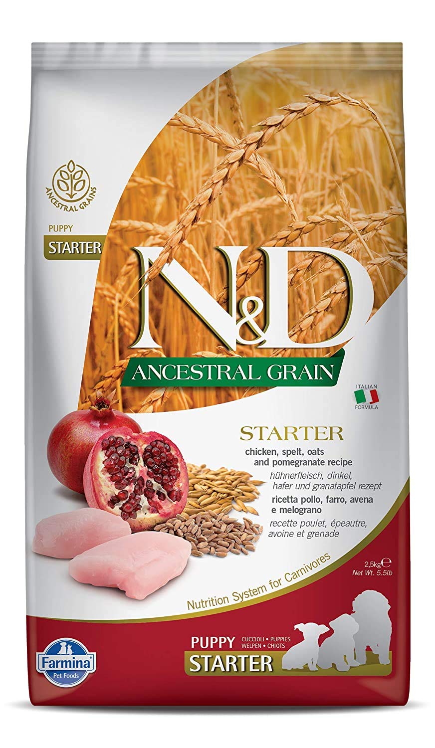Farmina N&D Ancestral Grain Dry Dog Food, Puppy Starter,12 kg All Breed, Chicken and Pomegranate