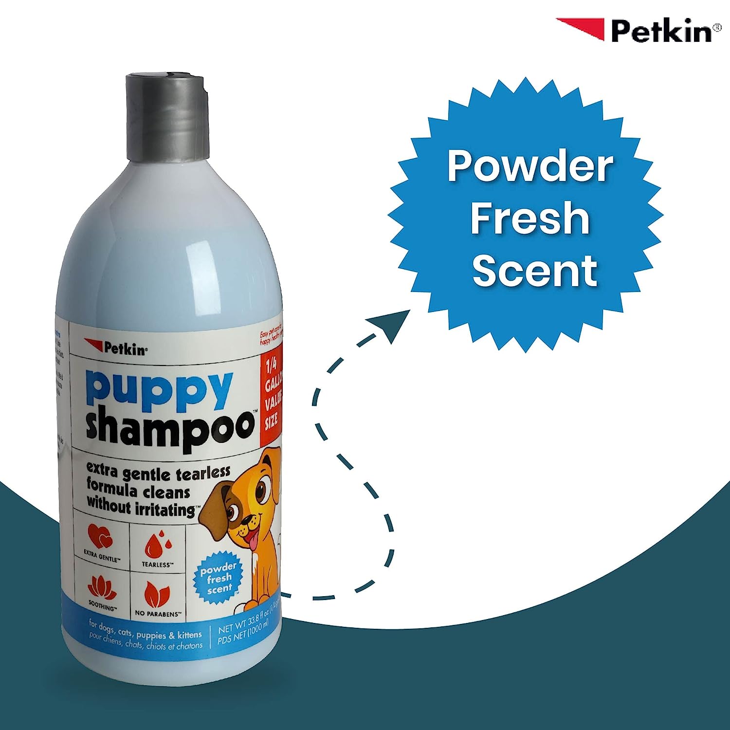 Petkin Puppy Shampoo Cleans Your Pet with an Extra Gentle and Tearless Formula Designed Especially for Puppies. Leaves Coat Soft, Smelling Powder Fresh and Feeling Great - 1000ml…