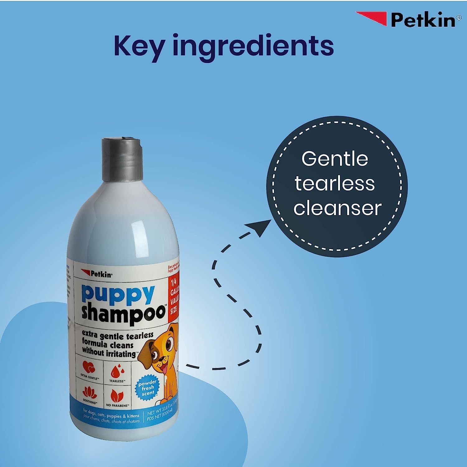Petkin Puppy Shampoo Cleans Your Pet with an Extra Gentle and Tearless Formula Designed Especially for Puppies. Leaves Coat Soft, Smelling Powder Fresh and Feeling Great - 1000ml…