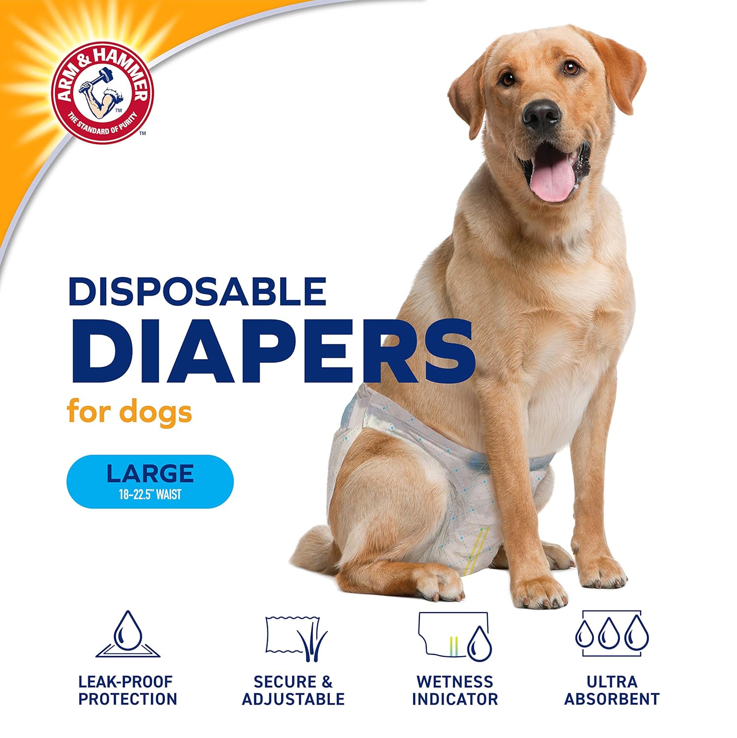 Arm & Hammer for Pets Female Dog Diapers, Size Large, 12 Count | Ultra-Absorbent, Adjustable Girl Dog Diapers with Leak-Proof Protection and Wetness Indicator