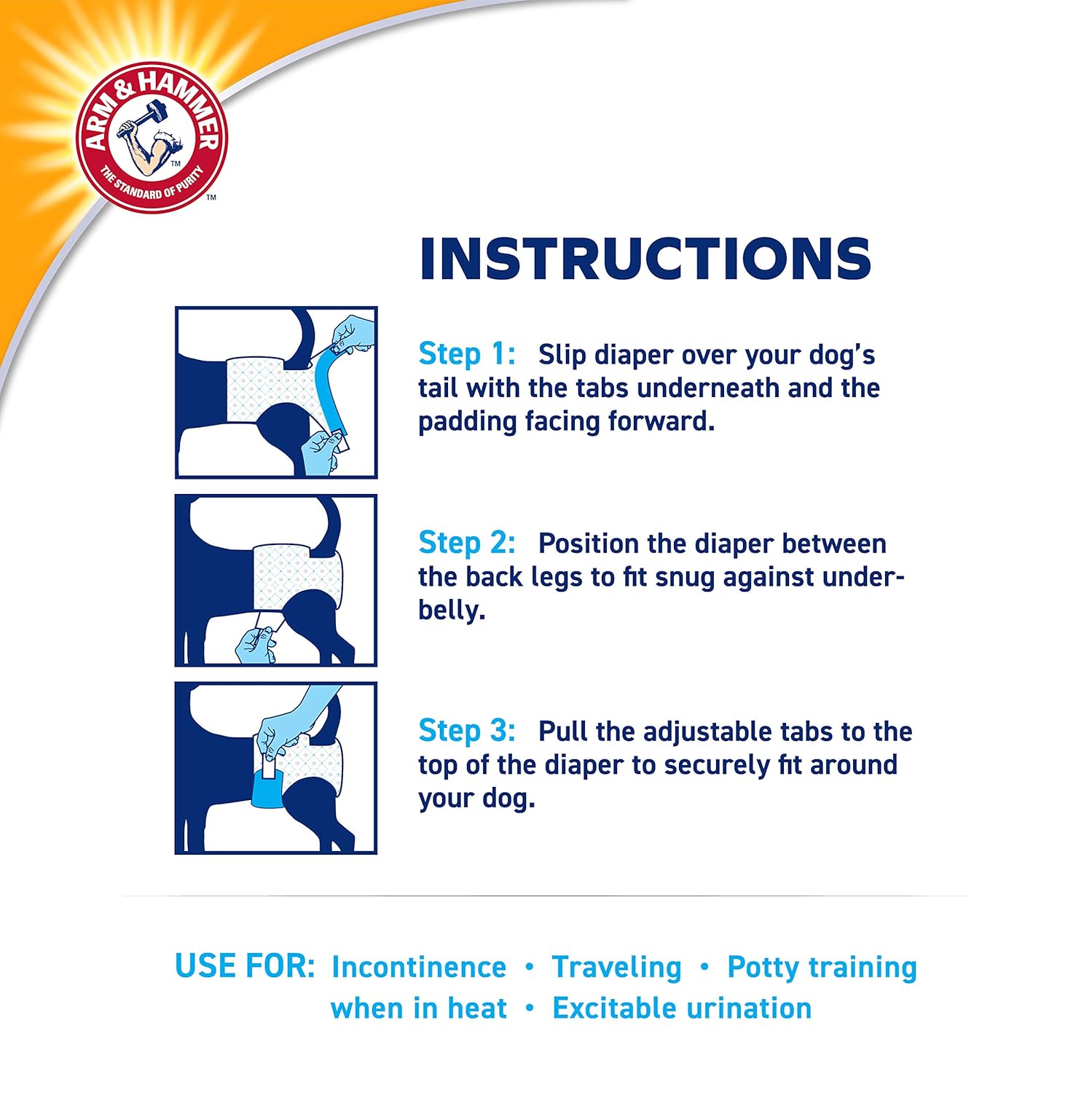 Arm & Hammer for Pets Female Dog Diapers, Size Large, 12 Count | Ultra-Absorbent, Adjustable Girl Dog Diapers with Leak-Proof Protection and Wetness Indicator