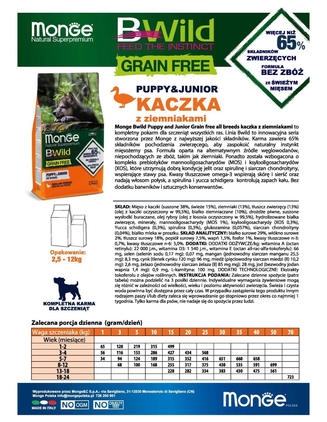 BWILD Grain Free Duck with Potato Puppy Food 12KG
