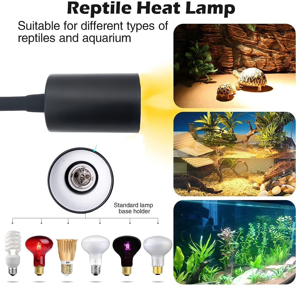 Gorilla pets Reptile Heat Lamp - 50W Uva/Uvb Turtle Basking Light With Holder & Dimmer 1 Bulb Fixture, For Aquarium Tank Tortoises Lizards Uv Light For Turtle Tank, e27