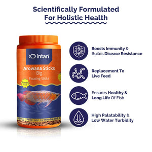 Intan Growel Arowana Sticks (Big 3.2X9.5Mm Floating) | 350Gm - Nutritious Ornamental Fish Food for Arowanas, Large Cichlids Like Peacock Bass & Oscars, All Life Stages