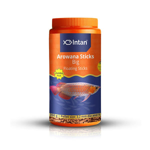 Intan Growel Arowana Sticks (Big 3.2X9.5Mm Floating) | 350Gm - Nutritious Ornamental Fish Food for Arowanas, Large Cichlids Like Peacock Bass & Oscars, All Life Stages