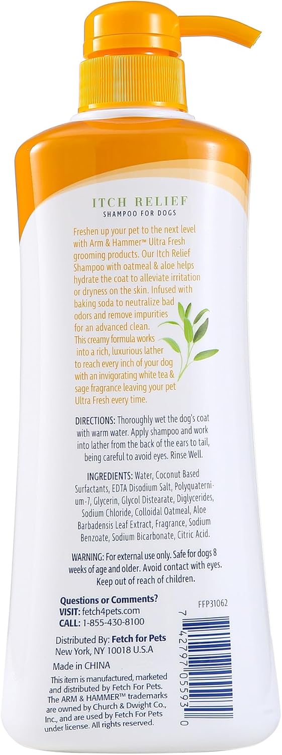 Arm & Hammer for Pets Ultra Fresh Itch Relief Shampoo with Oatmeal & Aloe Value Size with Pump 24oz | Great Smelling Dog Grooming Supplies, Bathing Supplies, Wash, Puppy Shampoo, Pet Shampoo
