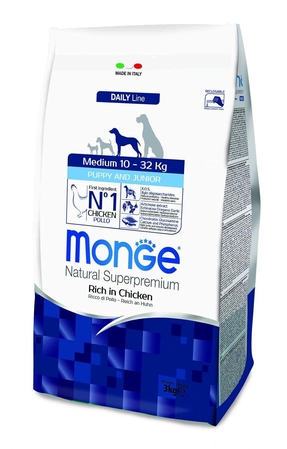 Monge Daily Line - Medium Puppy & Junior With Chicken 3 Kg, Granule