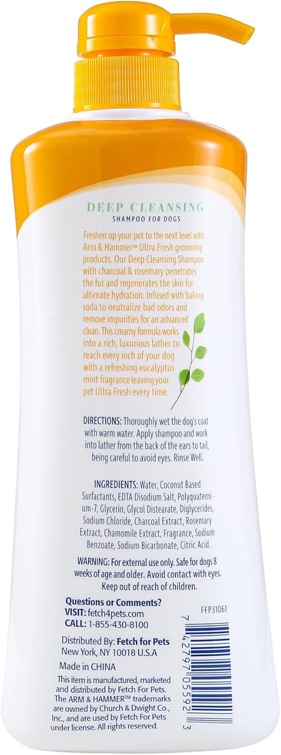 Arm & Hammer for Pets Ultra Fresh Deep Cleansing Dog Shampoo with Charcoal & Rosemary, Value Size 24oz | Great Smelling Pet Grooming and Bathing Supplies, Puppy Wash