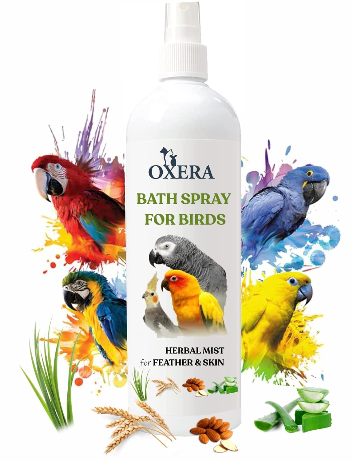 OXERA BIRD DRY BATH SHAMPOO to CLEAN FEATHER AND HELP TO AWAY FUNGAL ISSUES, INCLUDE LEMON GRASS, ALMONDS, ALOEVERA, OATMEAL 200 ML FOR BUDGIES, LOVEBIRD, COCKATIEL, CONURE, MACAW, FINCHES, CANARY, PARROTS, GREY PARROTS, MACAW