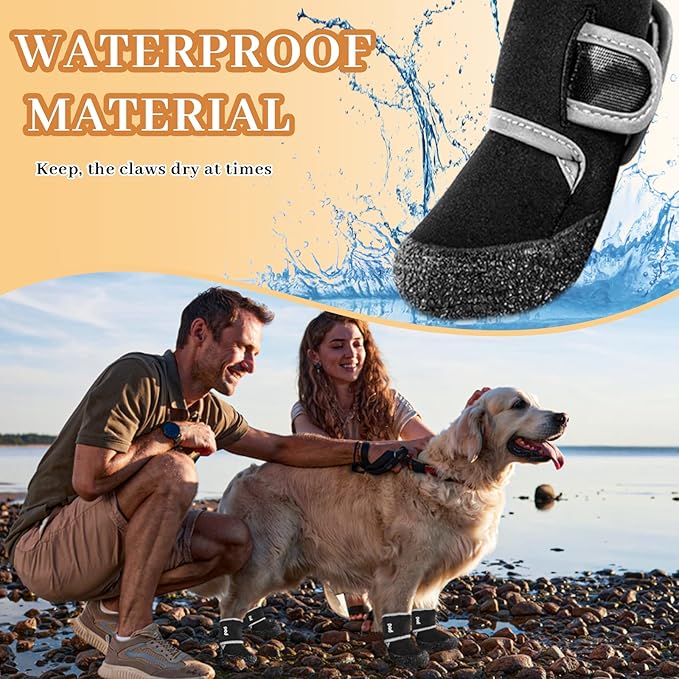 Dog Booties Paw Protector Waterproof Dog Shoes Adjustable Straps and Rugged Anti-Slip Sole Dog Boots Comfortable Easy to Wear Suitable for All Dogs