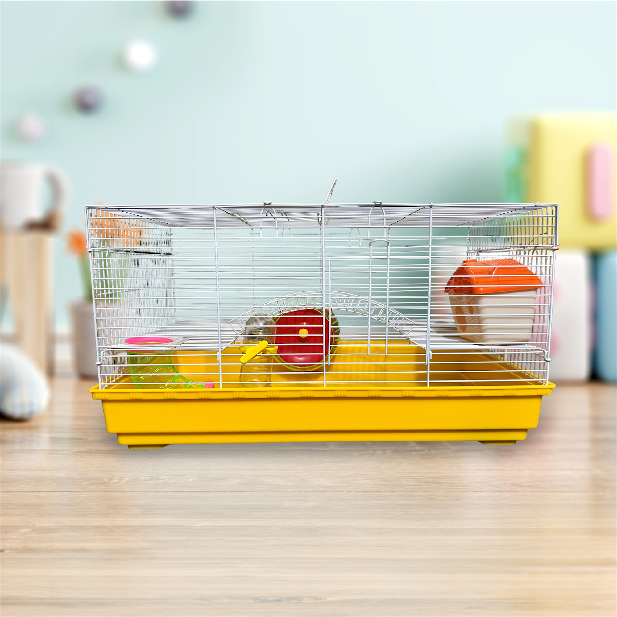 Gorilla pets Hamster Cage/Playhouse for Dwarf Hamster/Gerbil/Mice with a Food Cup, Water Bottle and Exercise Wheel with a house and bridge, and slide tunnel   (Color May Vary) big hamster home cages