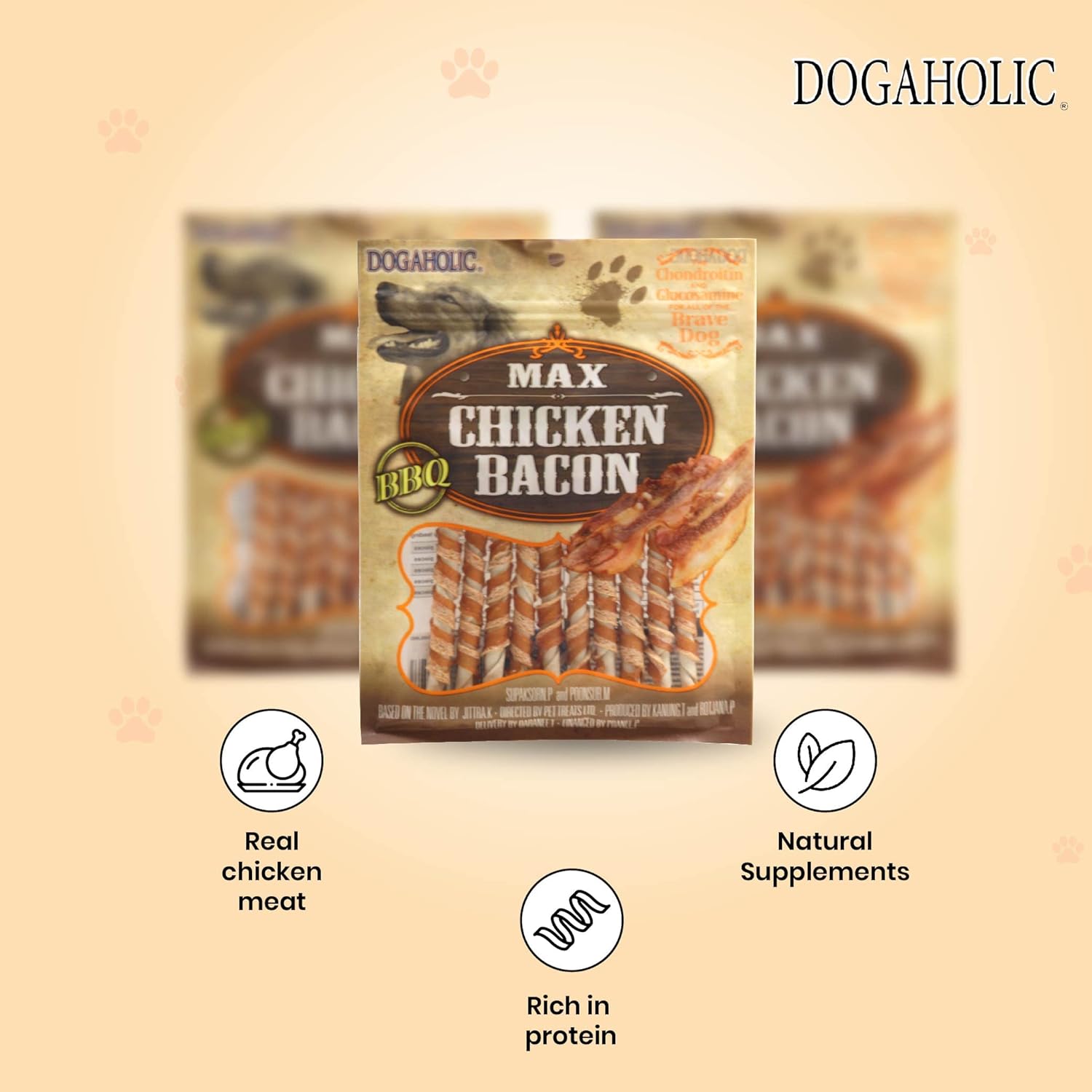 Rena Dogaholic BBQ Max Chicken Bacon Sticks, Dog Treats for All Breeds - Single Pack (130g)