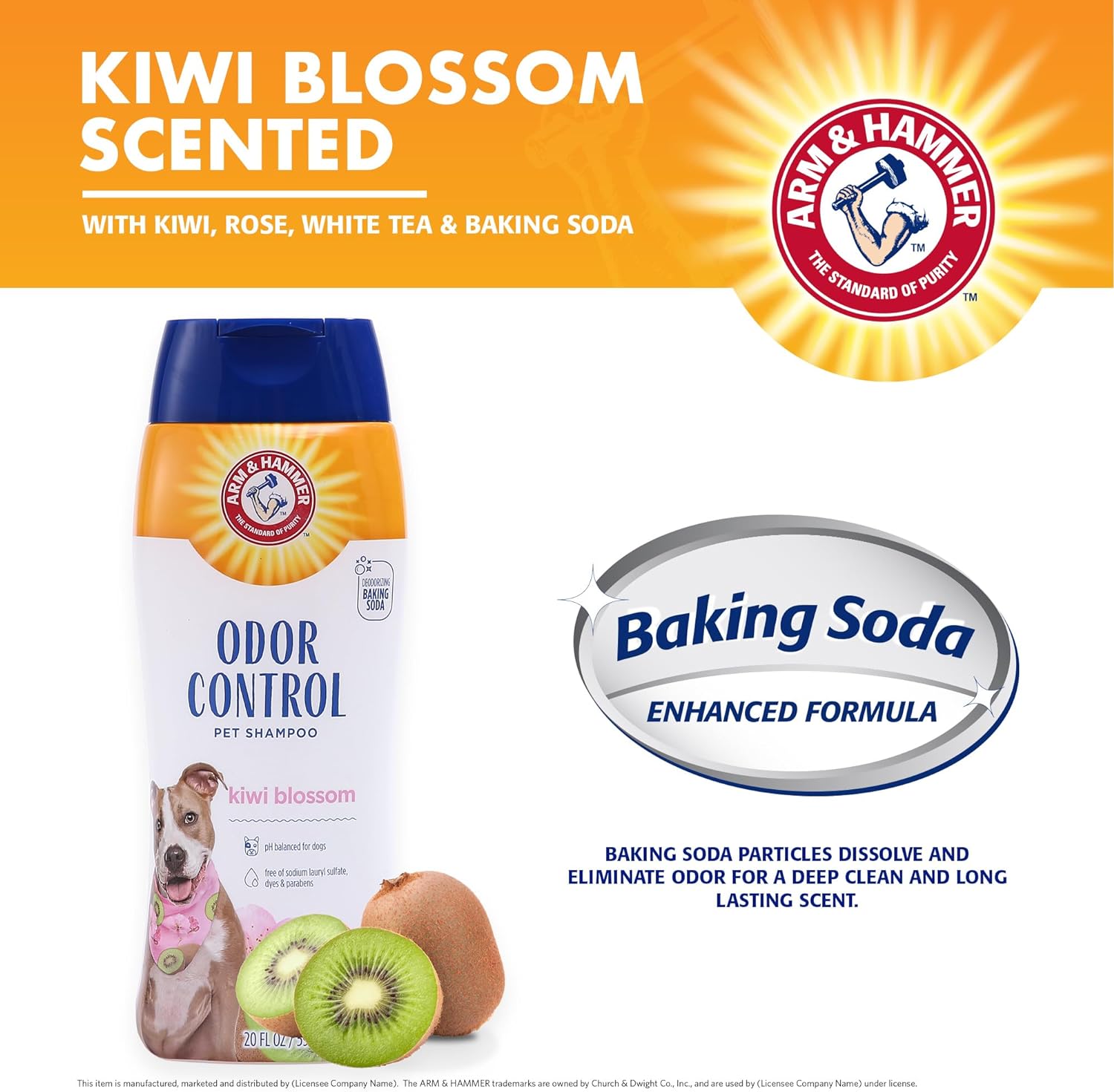 Arm & Hammer Deodorizing Dog Shampoo for Smelly Dogs & Puppies with Baking Soda, Moisturizing Dog Shampoo for Sensitive Skin - Kiwi Blossom Scent, 20 Fl Oz