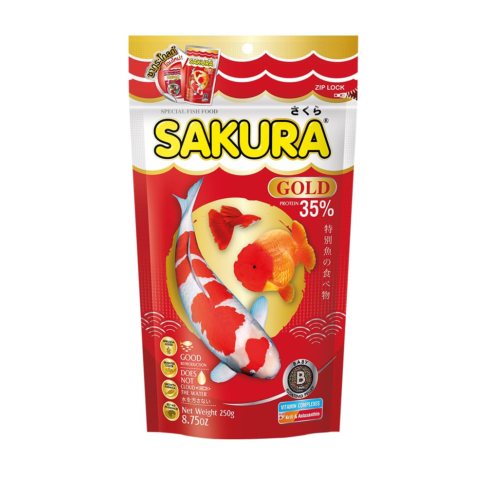 Sakura Gold Super Premium Fish Food with Vitamin Complexes + Krill & Astaxanthin in Micro 1mm Pellet 250gm