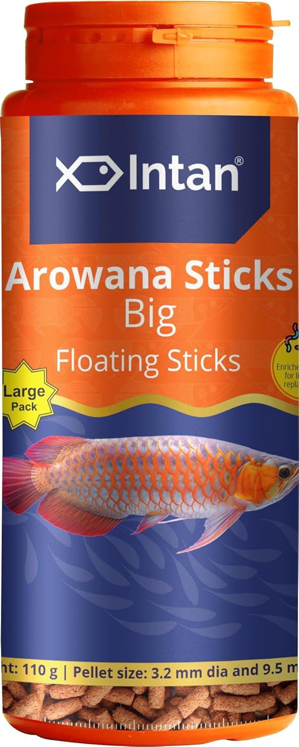 Intan Aquatic Arowana Sticks Fish Food|Big Floating Stick For Arowana Fish|Large Pack 110 Gram Each, Pellet Size 3.2 Mm Dia And 9.5 Mm Lenght, Pack Of 1,All Life Stages