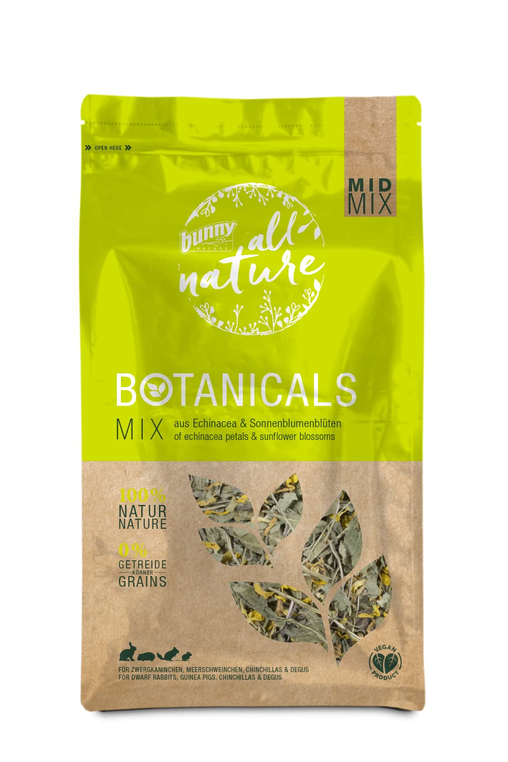 Bunny Nature Botanicals Mid Mix of Echinacea Petals & Sunflower Blossoms 140 G Supplementary Food for Dwarf Rabbits, Guinea Pigs, Chinchillas & Degus