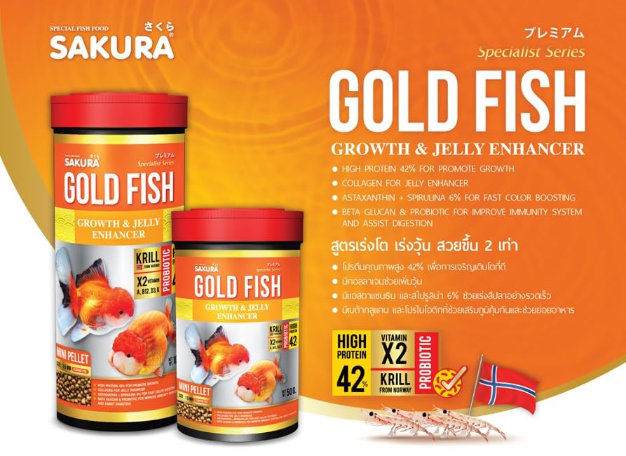 Sakura Super Premium Special Food for Gold Fish with Krill,Vitamin (A,B12,D3,K) & Probiotic Mini Pellet 1.5 mm- 100gm - Image 2