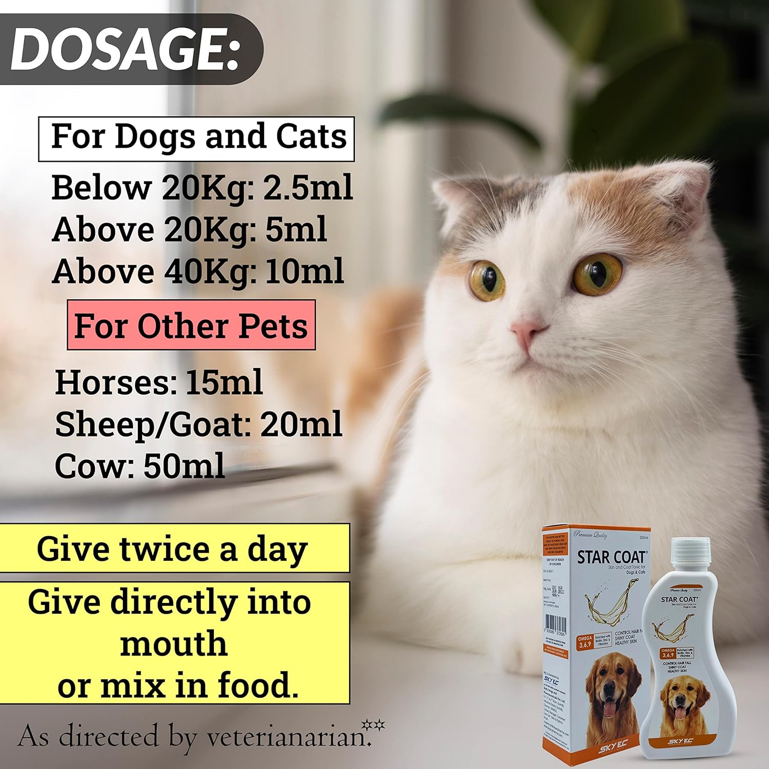 Star Coat Skin and Coat Tonic Supplement Enriched with Omega and Biotin for Dogs and Cats (500 ml) - Image 4