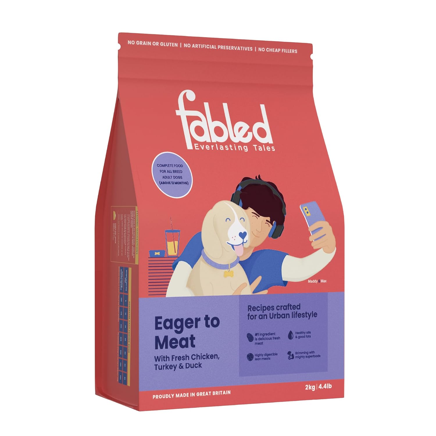 Fabled Eager to Meat – Adult Dry Dog Food (Above 12 Months), Grain Free – Gluten Free with Fresh Chicken, Turkey & Duck, 2 kg