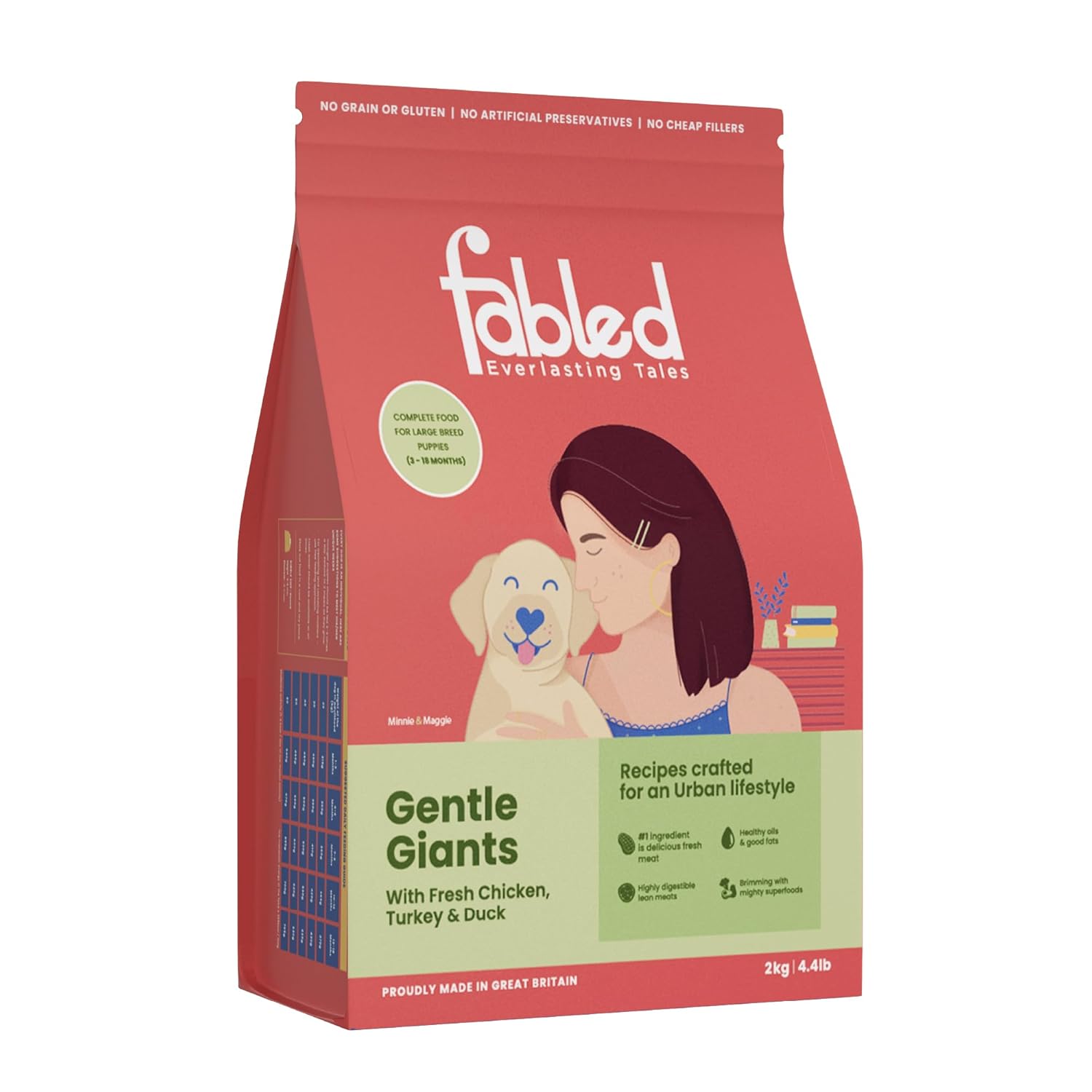 Fabled Gentle Giants – Dry Dog Food for Large Breed Puppies (3-18 Months), Grain Free – Gluten Free with Fresh Chicken, Turkey & Duck, 2 kg