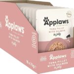Applaws Natural Premium Wet Cat Food for Adult Cats, Tuna with Salmon in a Tasty Jelly Pack of 16 x 70g Pouches