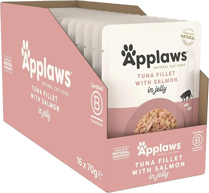 Applaws Natural Premium Wet Cat Food for Adult Cats, Tuna with Salmon in a Tasty Jelly Pack of 16 x 70g Pouches